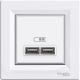 Розетка USB, 2 виходи 2.0, 5V-DC, макс 2.1A, Біла, Asfora EPH2700221