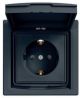 Розетка з заземленням, з кришкою та шторками, IP44, Антрацит, Asfora, EPH3100371
