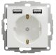 Розетка силова з заземленням + USB A+A, 2.4A, зі шторками, Білий, Sedna Design SDD111052