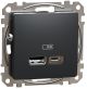 Розетка USB подвійна А+C, 2.4А, 230В, Чорний, Sedna Design SDD114402