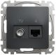 Комп'ютерна розетка RJ45+TV, кат. 6, неекр. UTP, Чорний, Sedna Design SDD114469T