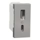Розетка USB зарядна 2.4А, тип А+С, 1 модуль, алюміній, Unica NEW NU342830