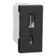Розетка USB зарядна 2.4А, тип А+С, 1 модуль, антрацит, Unica NEW NU342854
