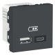 Розетка USB зарядна подвійна, 2.4А, тип A+C, 2 модуля, антрацит, Unica NEW NU301854