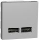 Розетка USB зарядна подвійна 2.1А, тип А, 2 модуля, алюміній, Unica NEW NU341830