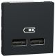 Розетка USB зарядна подвійна 2.1А, тип А, 2 модуля, антрацит, Unica NEW NU341854